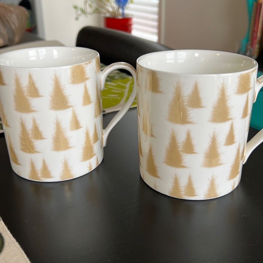 Set of 2 Caskata artisanal home gold tree 14 oz mugs